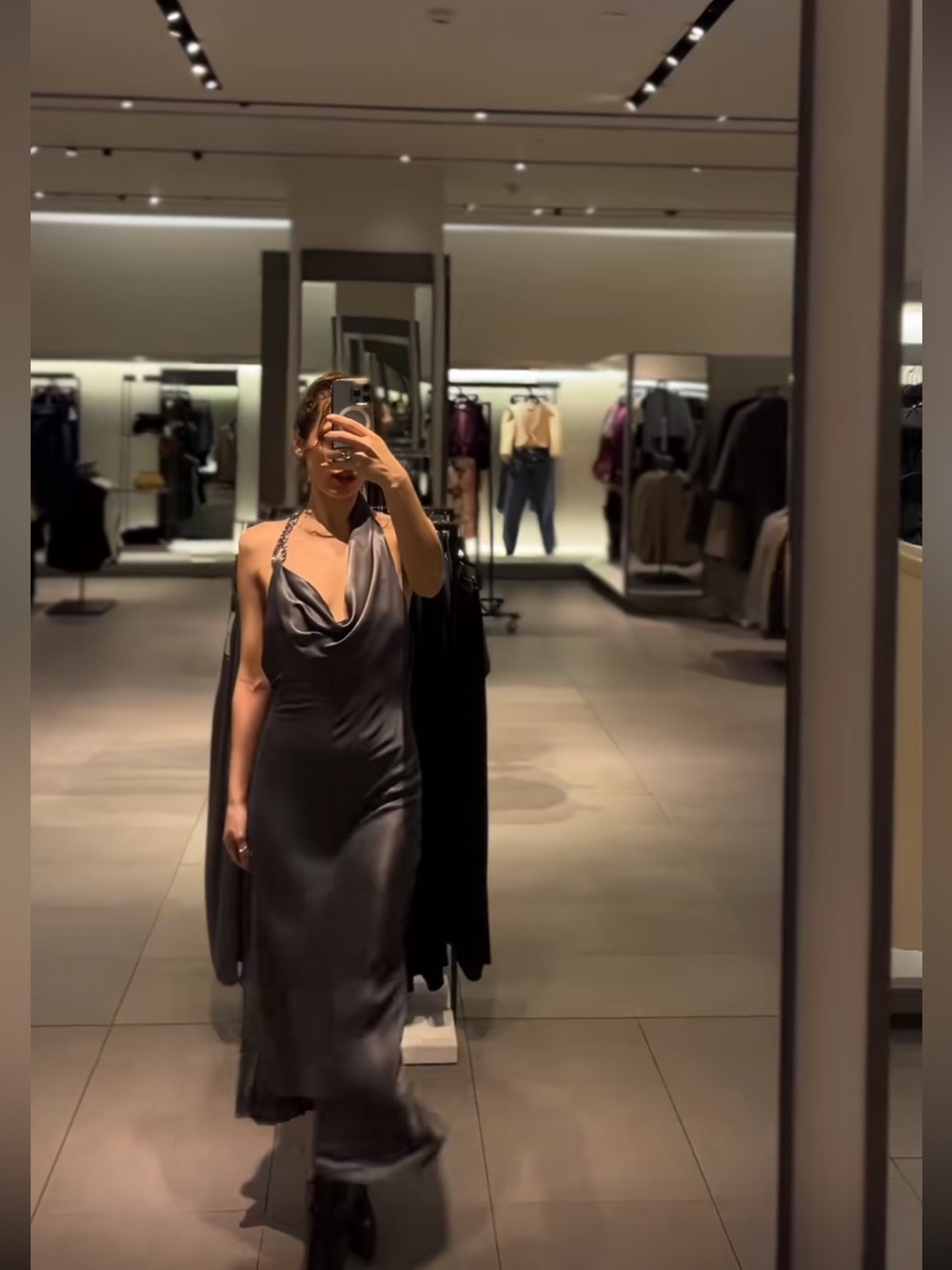 Zara Black Satin Cowl Halter Slip Dress